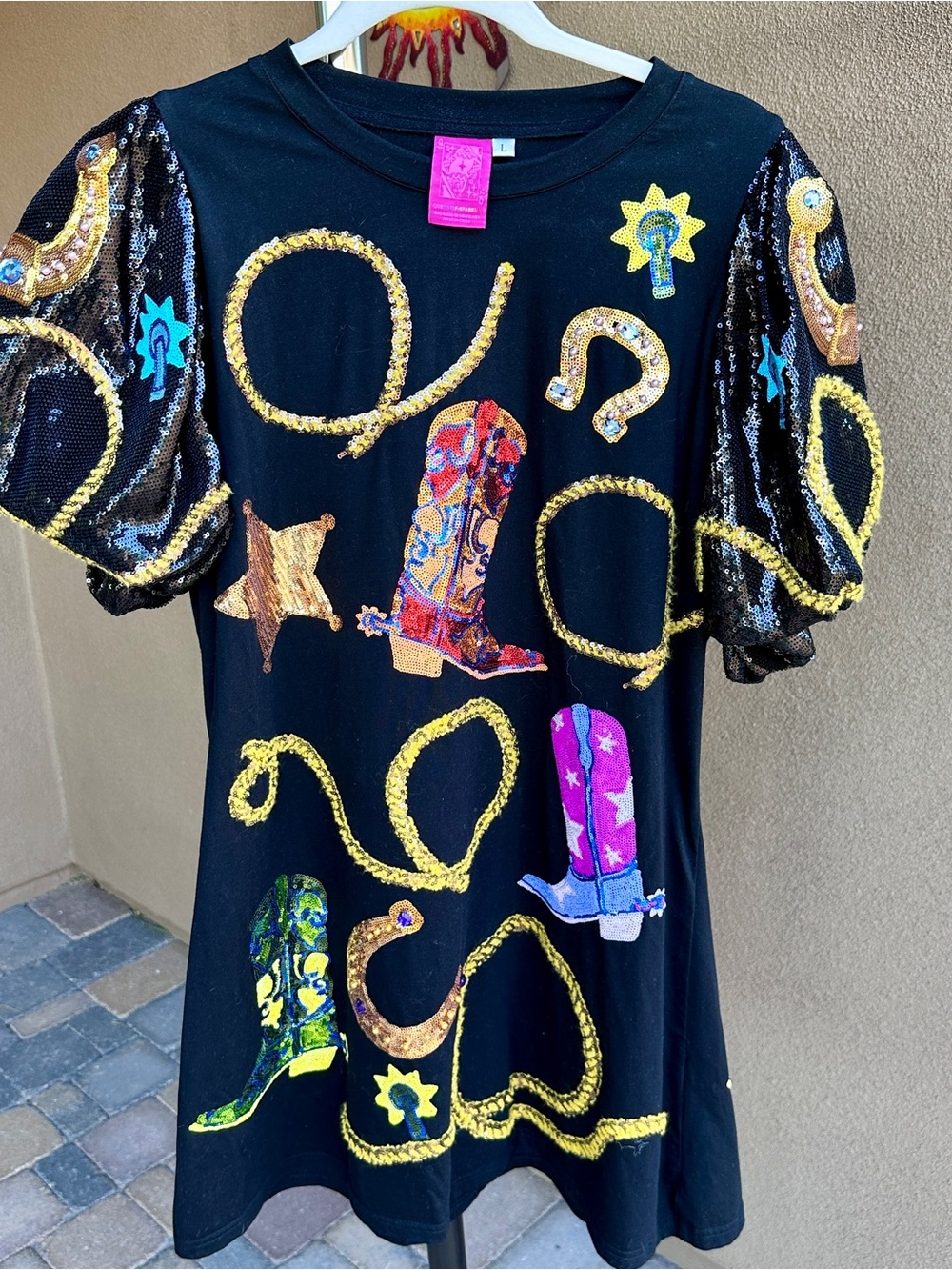Queen of Sparkles Cowgirl Icon Western Sequin Mini Dress Size L Rare Find